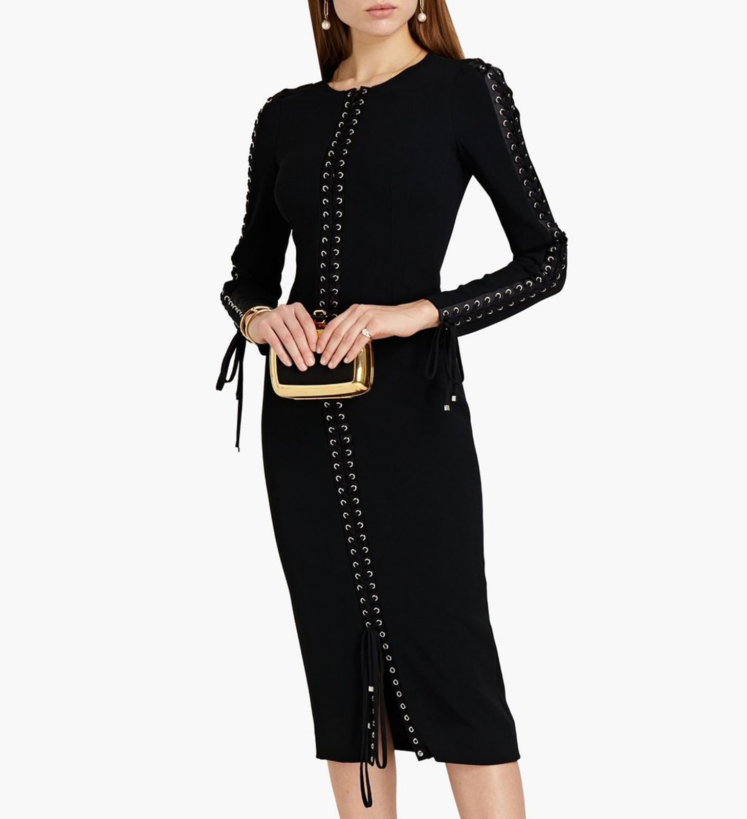 DOLCE & GABBANA Lace Up Black Midi Dress IT 38 US 2 UK 6 AU 8