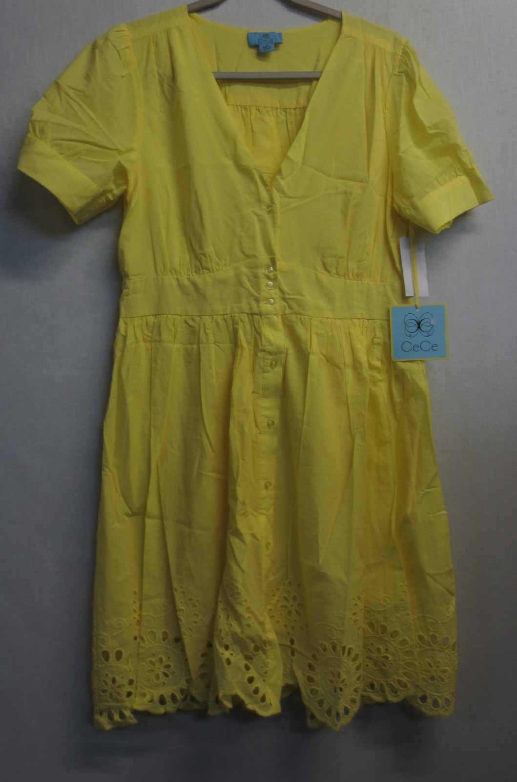 CeCe Womens Scalloped Shirt Dress – LEMON TART – SIZE 10