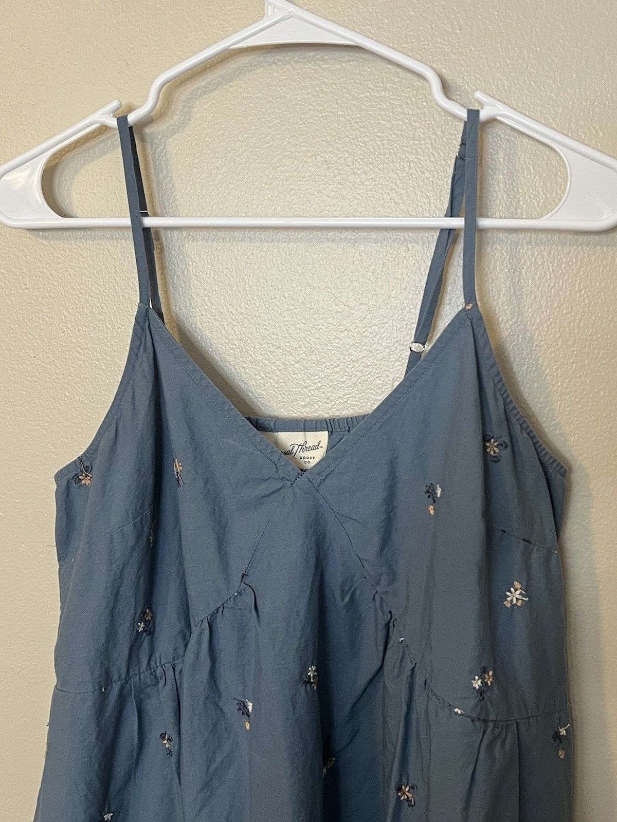 Universal Thread Blue Dress Featuring Embroidered Flowers And Sphaghetti Straps