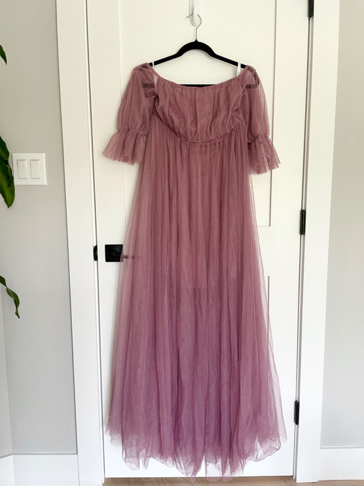 Ever-Pretty Maternity sheer off-shoulder double skirt maxi dress Size S