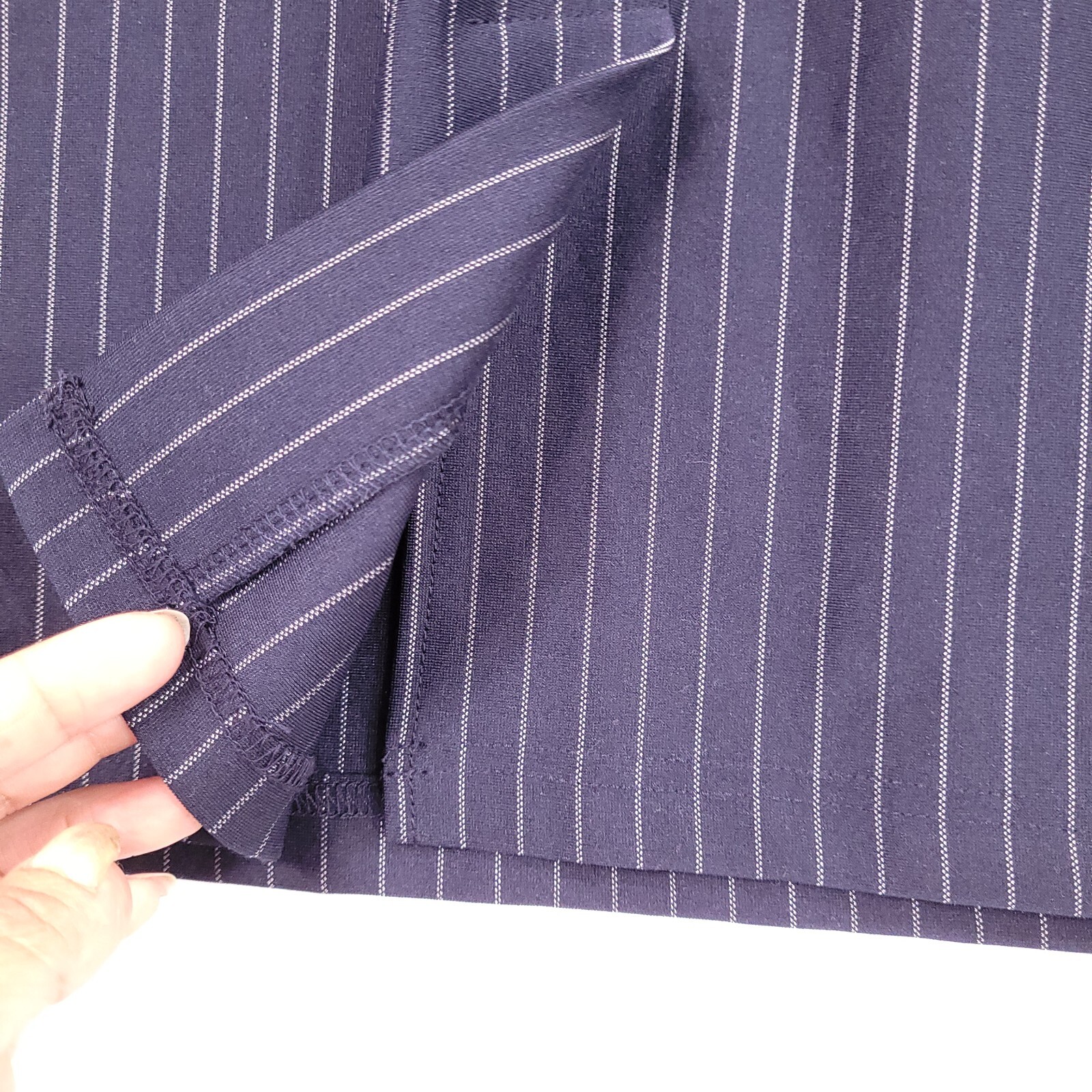 Vfshow Women Navy Blue Front/ Back Zipper Sleeveless Casual Striped Bodycon M
