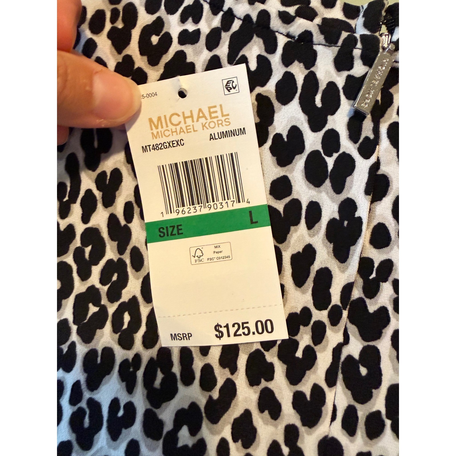 Michael Michael Kors Leopard Animal Print Ruched Sheath Dress Aluminum Large