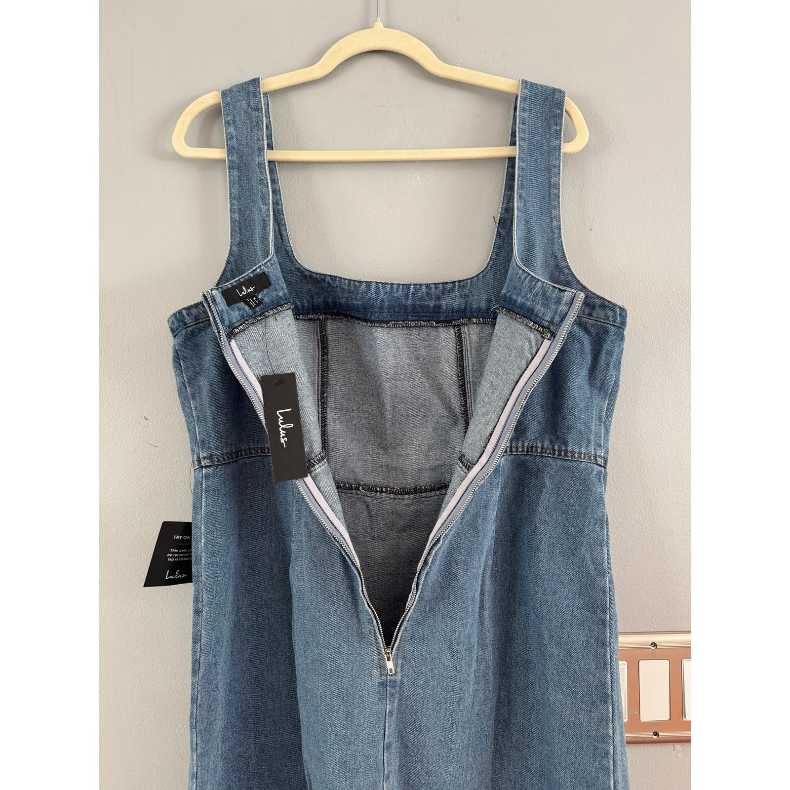 NWT Lulus So Delighted Medium Wash Denim Corset Seam Mini Dress Size XL
