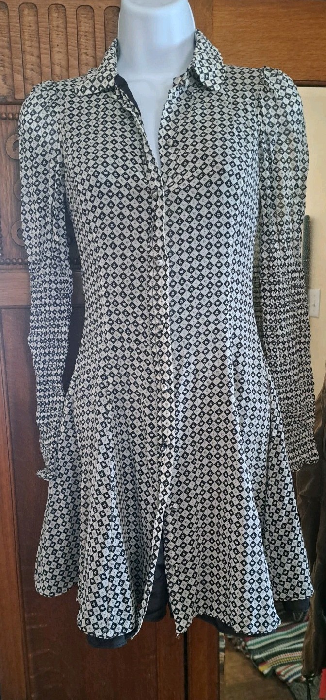 Chloe Sevigny Opening Ceremony Black White Silk Skater Dress XS New Y2K