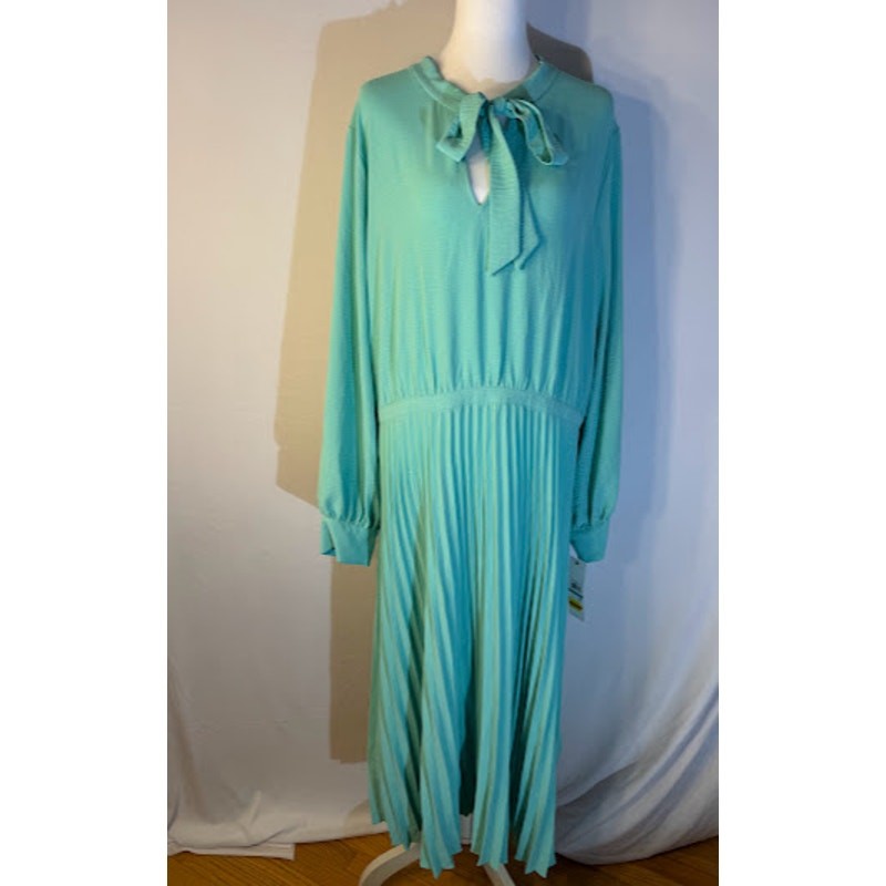 Calvin Klein Womens Tie-Neck Pleated-Skirt Aqua 14