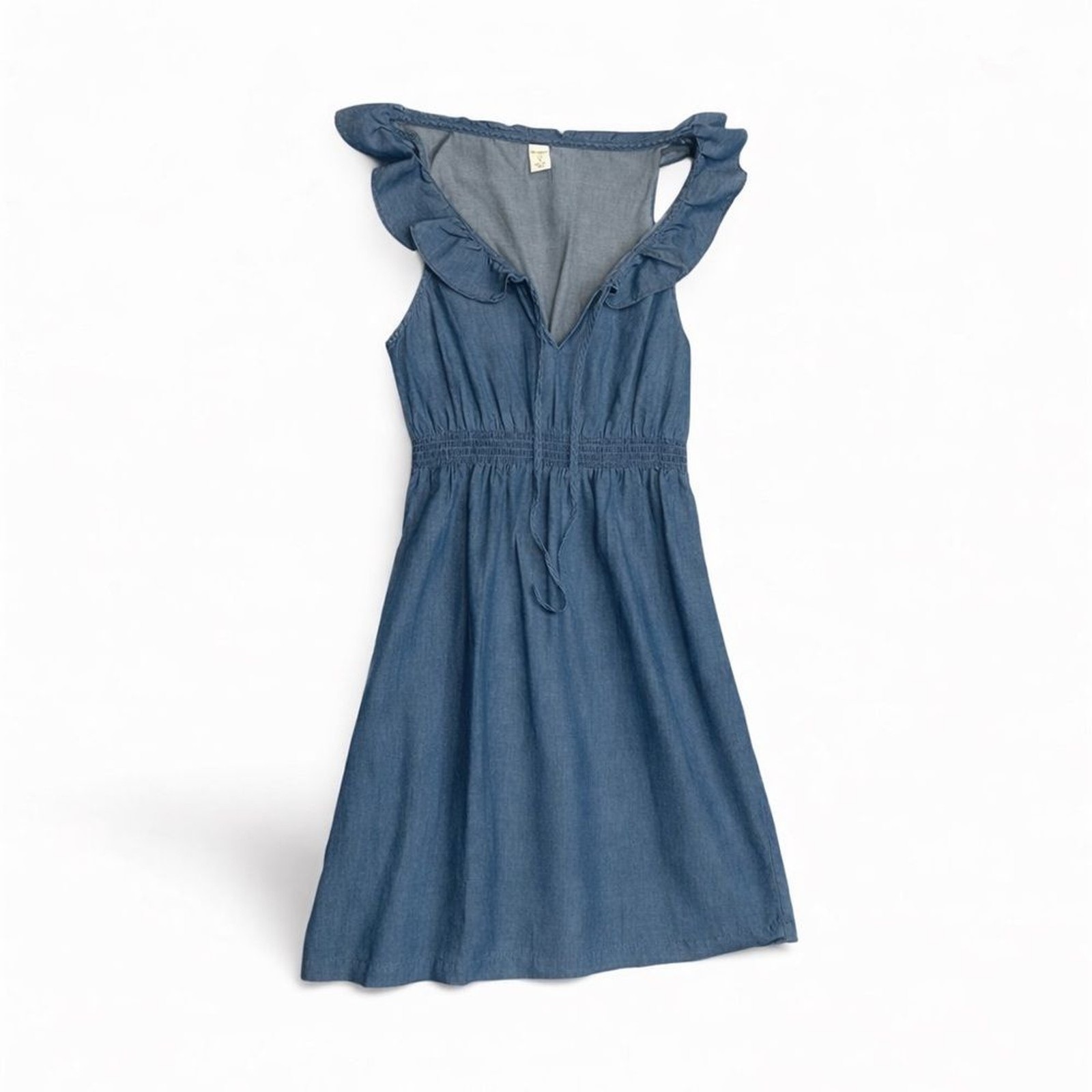 Old Navy Chambray Ruffle Sleeve Sleeveless Dress Smocked Waist Size Small