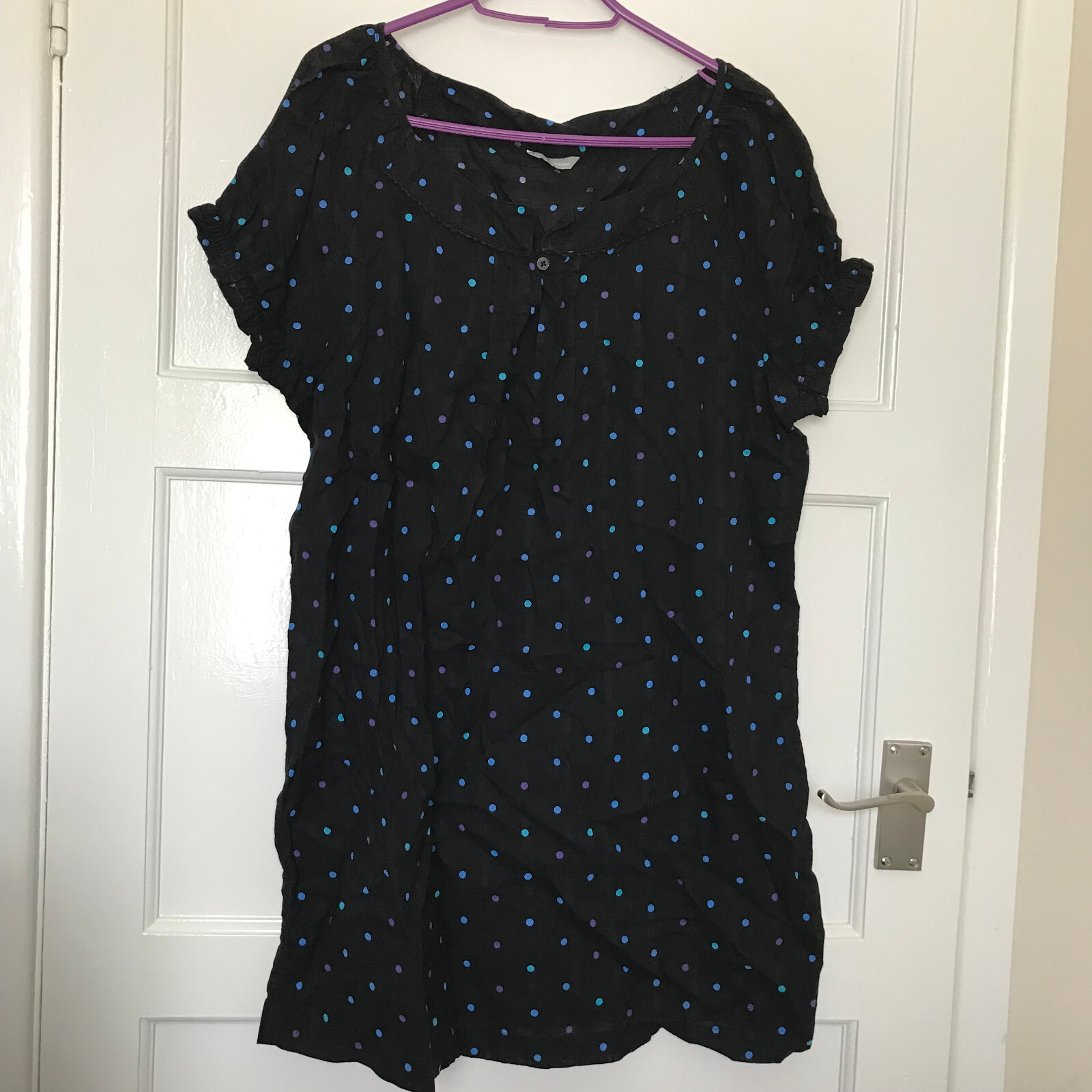 Marks and Spencer Woman Black Spotty Dress UK Size 14 Short Sleeve Cotton