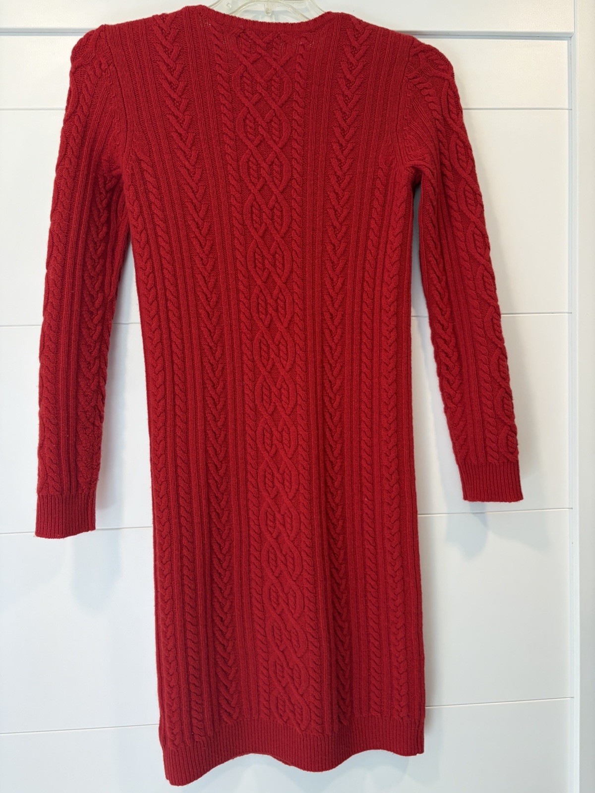 Lauren Ralph Lauren Red Cable Knit Cashmere Wool Crew Neck Sweater Dress S