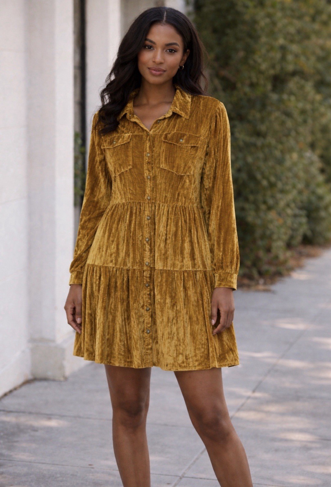 Cato Amber Gold Tiered Velvet Midi Dress Size 14/16W Boho Romantic Whimsical