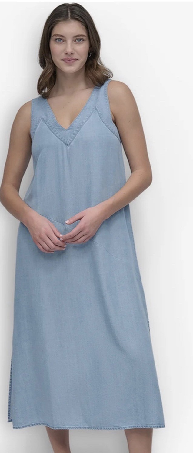 DKNY Women’s Lightweight & Breathable 100% Lyocell Chambray Maxi Dress L NWT