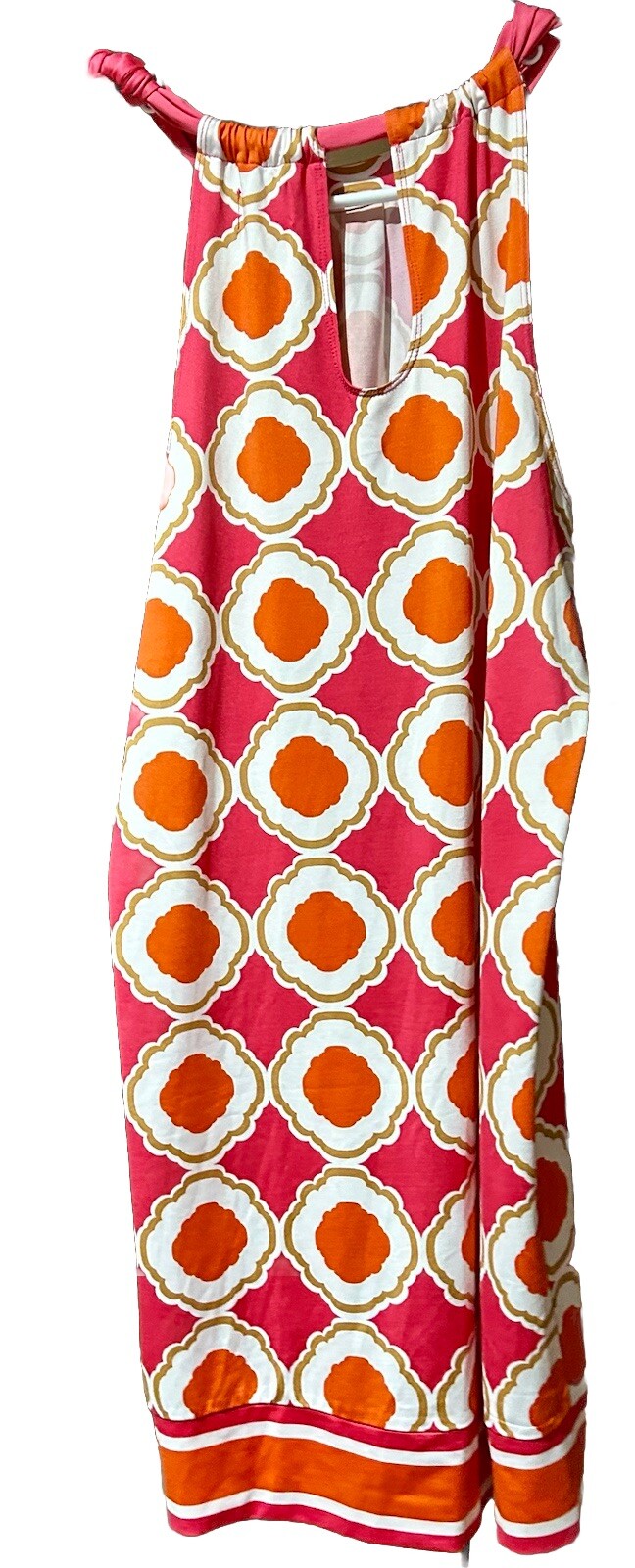 Mud Pie Halter Dress Womens Large L Pink Orange Geo Print Tie open side