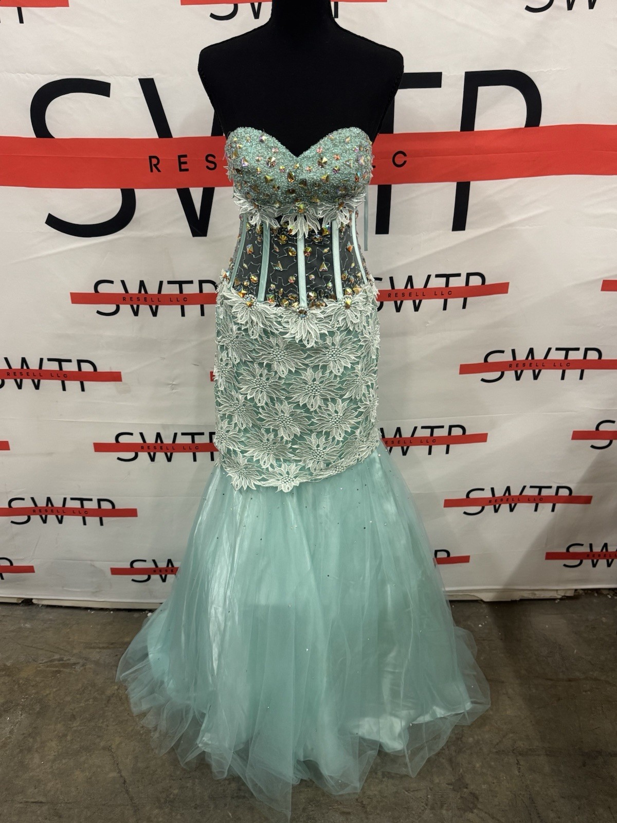 Mint Green Mermaid Prom Dress Size 6 Beaded Corset Lace Formal Evening Gown
