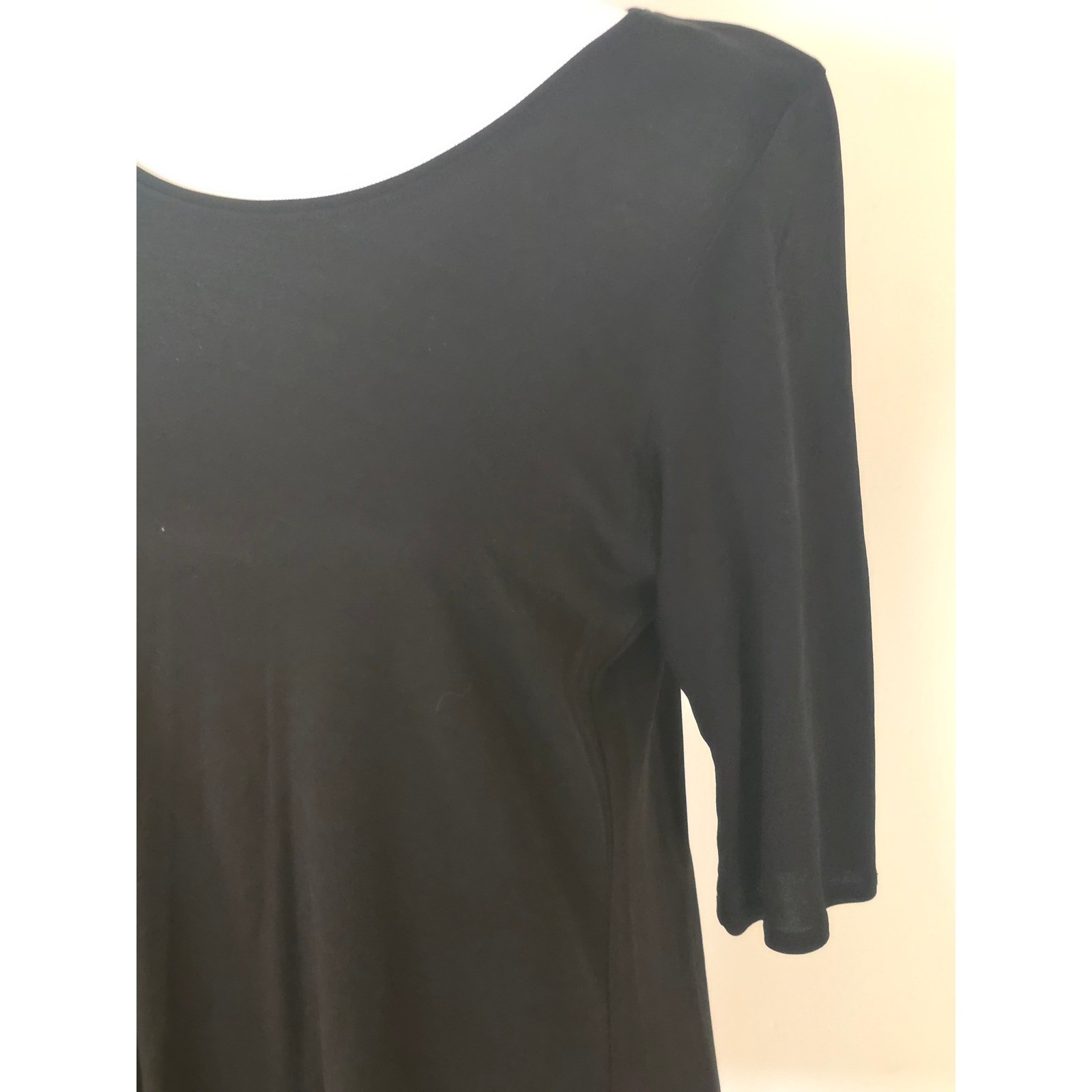 Eileen Fisher Black 100% Silk Jersey Scoop Neck Elbow Sleeve Shift Dress Medium
