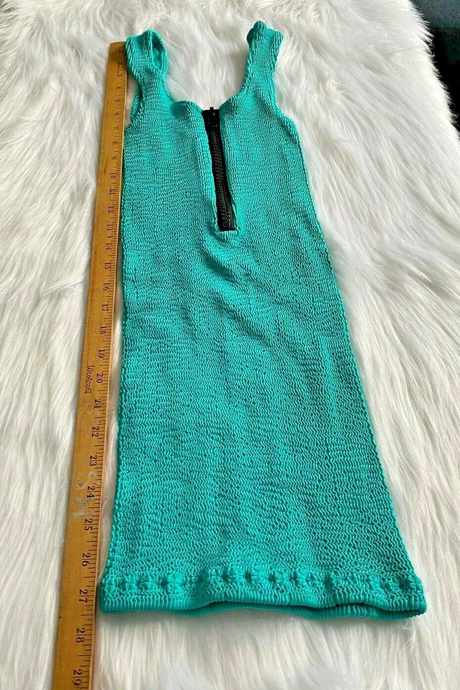 Vintage Tripp NYC Zip Up Bodycon Hailey Crinkle Mini Dress 90s Aqua Indie Sleaze