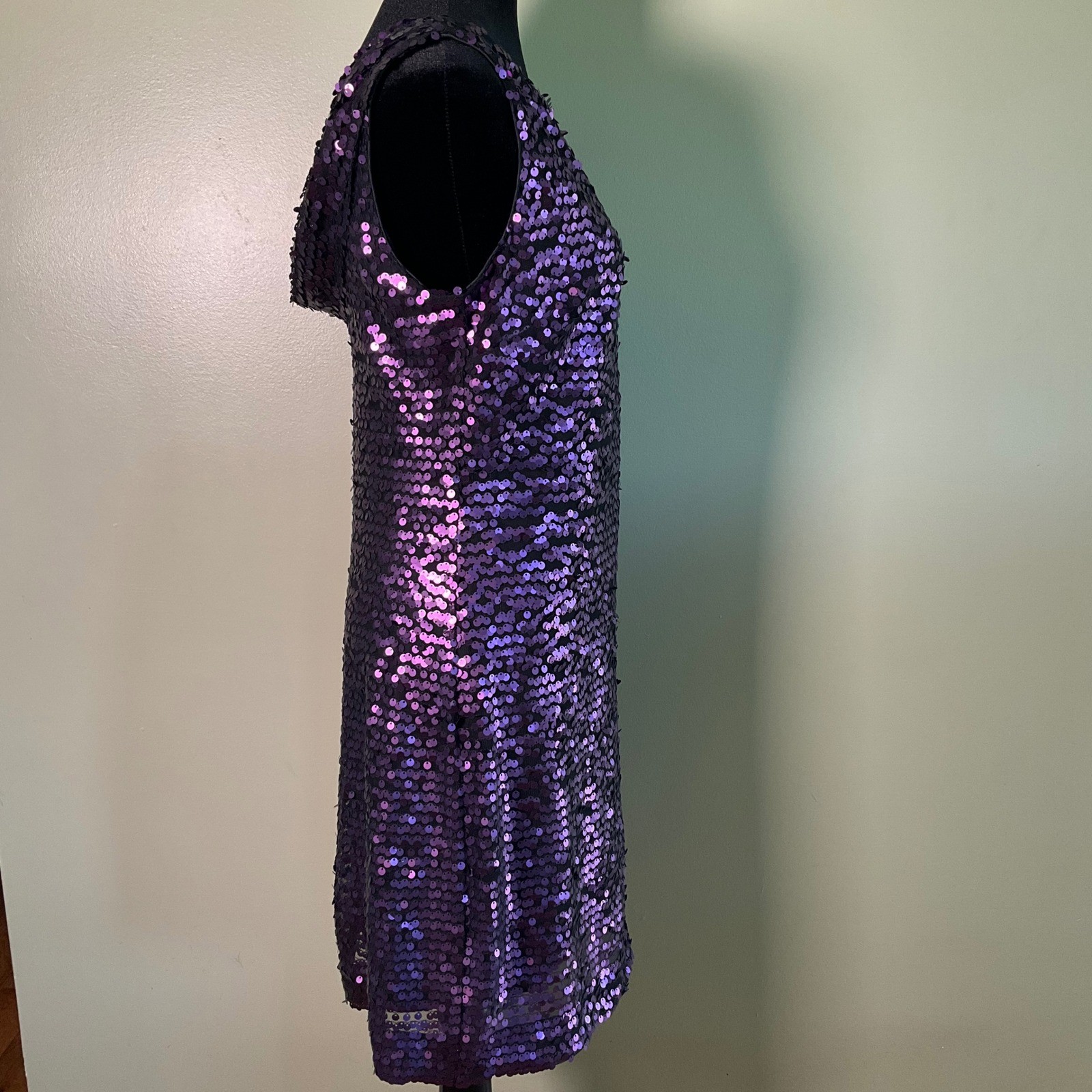 NWT Jessica Howard Sequin Mini Dress 8 Eggplant Purple Low V Back Cocktail Party