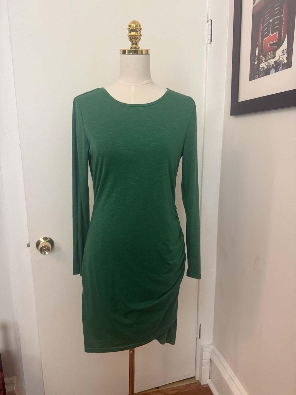 Long Sleeve Green dress With Ruched Side Medium