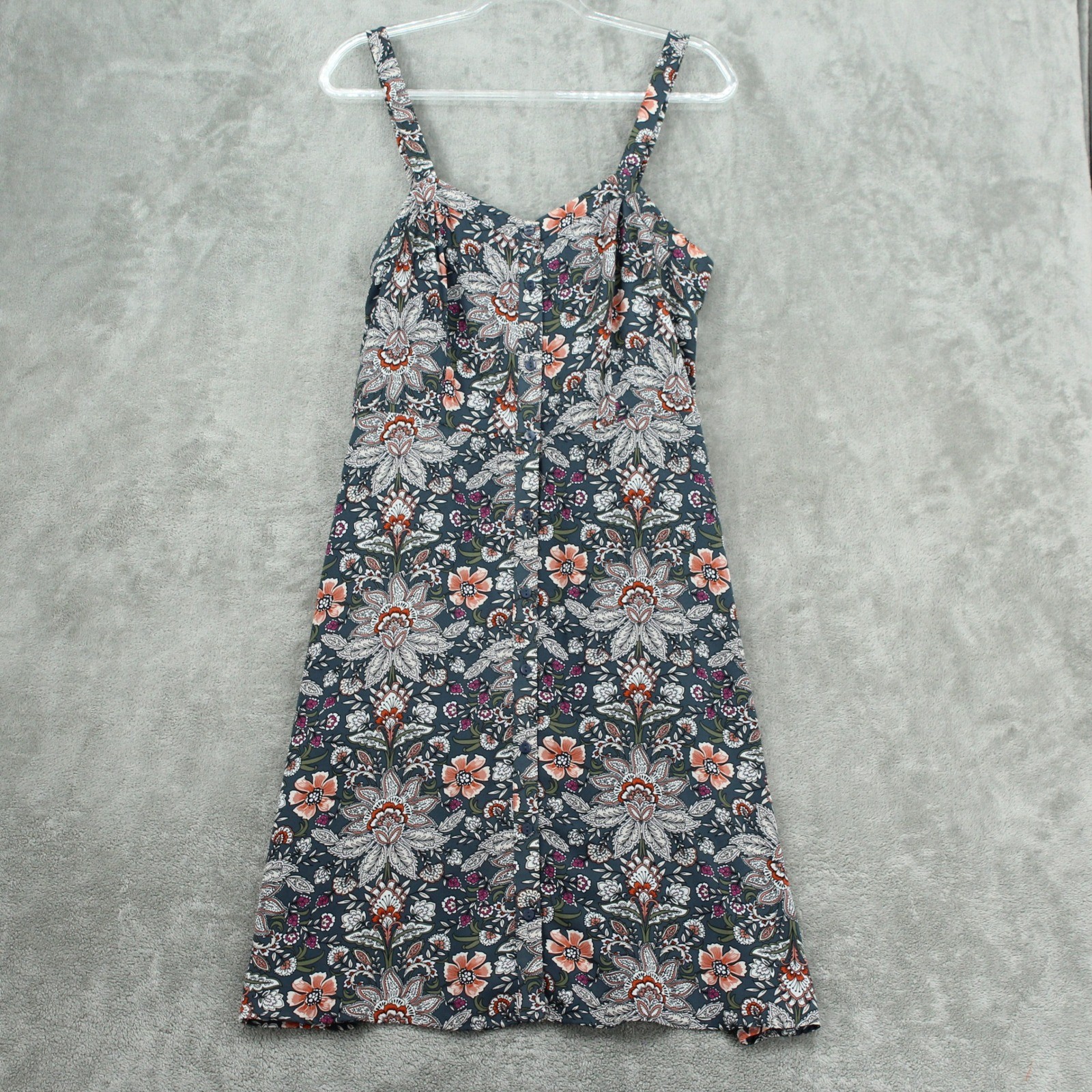 LOFT Dress Womens 8 Floral Button Front Pinafore Boho Summer Lightweight Lined