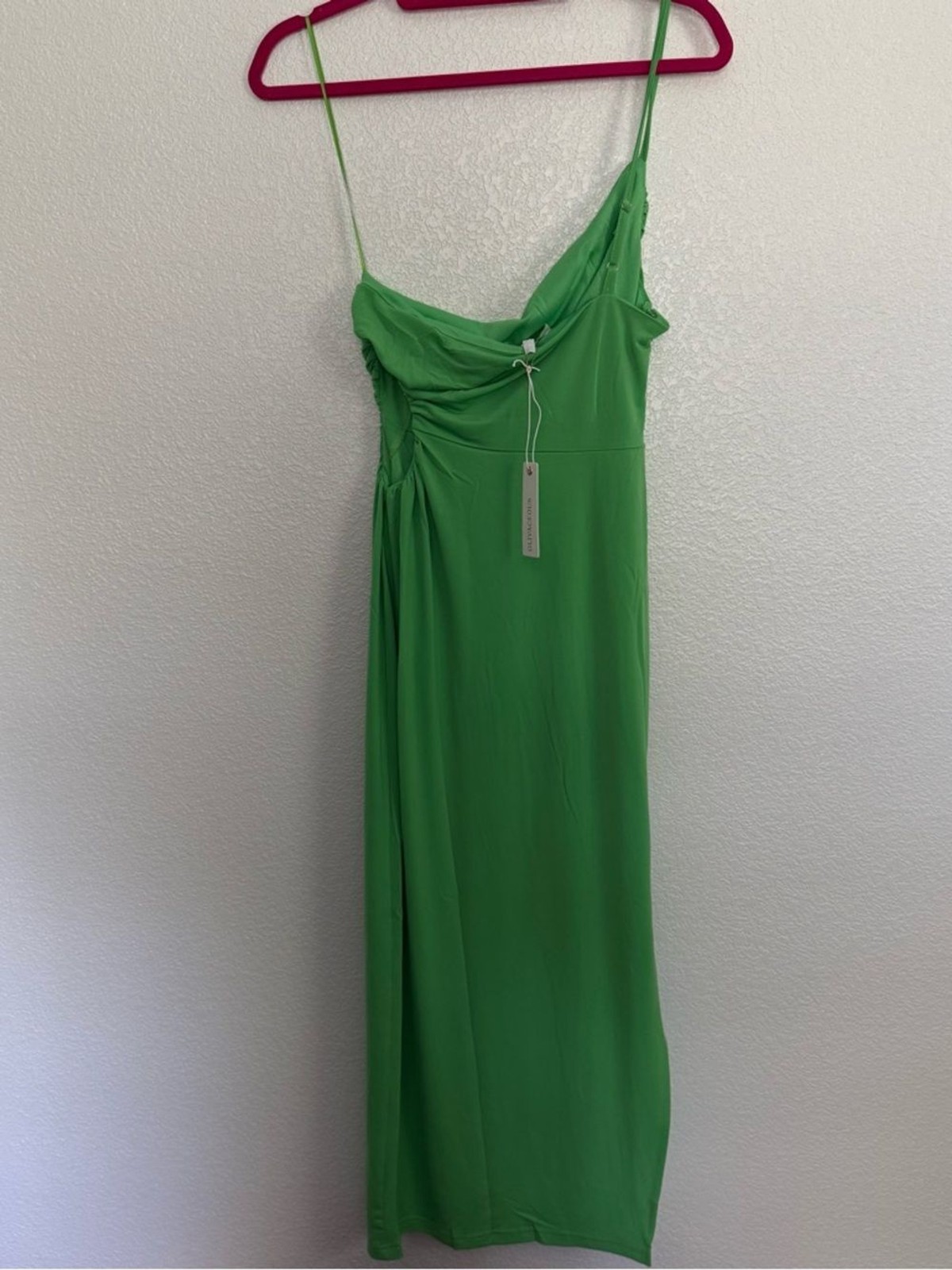NWT Olivaceous One Shoulder Side Cutout Midi Dress in Green Large