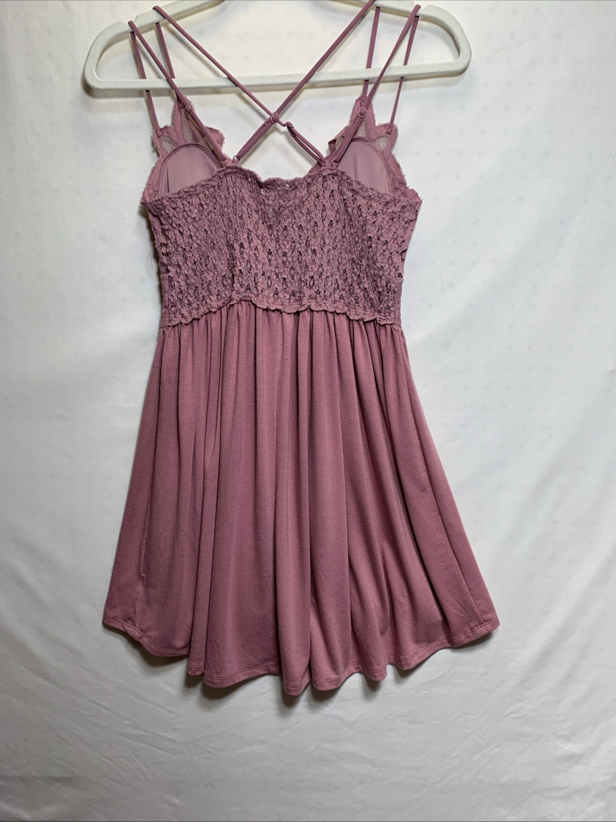 Feminine Lace Trimmed Flowy Tiered Whimsical Fairy Dress, Dusty Rose,Sz Large