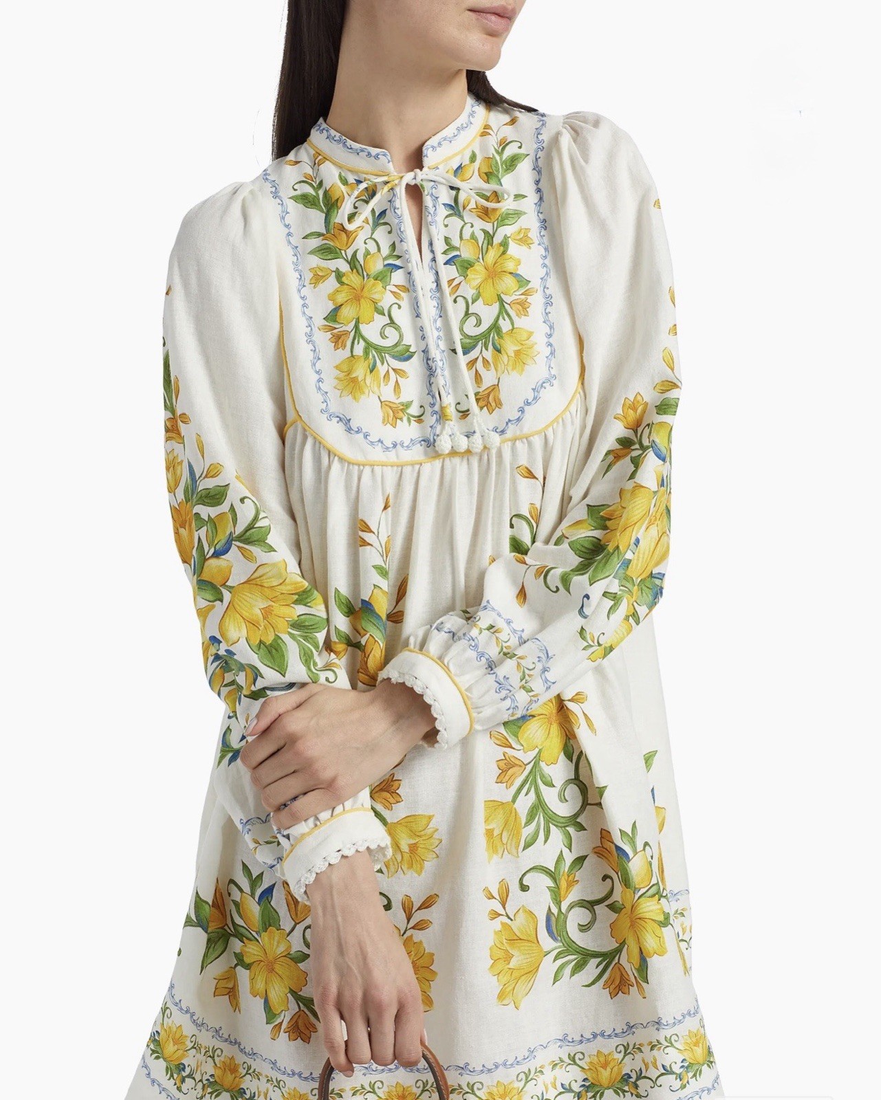 Sicily Floral Linen-Blend Minidress Crafted of A Light Linen Blend Size Small S
