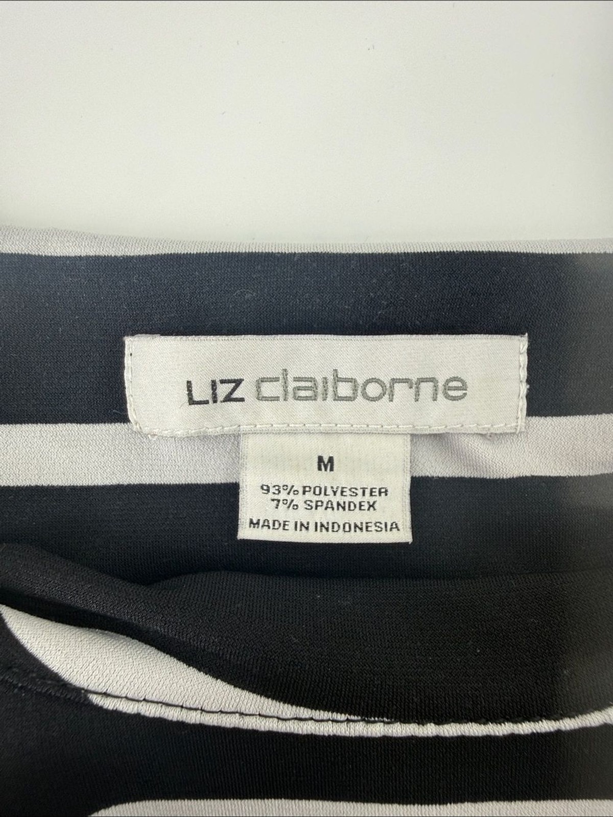Liz Claiborne Black & White Striped Midi Dress with Pink Hem