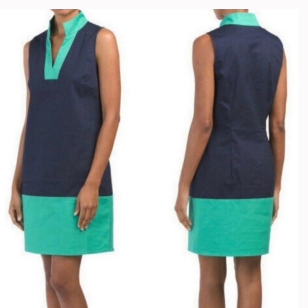 Sail To Sable STS Shift Dress Navy & Green Color Block Tunic Dress Size XL