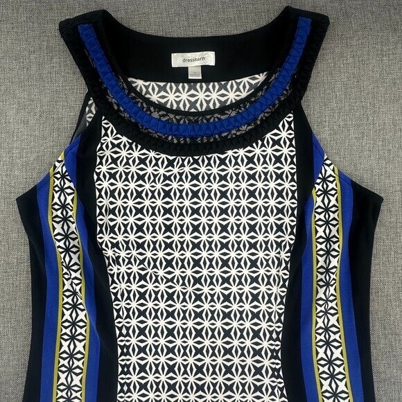 Dressbarn Sheath Dress Size 12 Black Blue White Yellow Sleeveless Round Neck