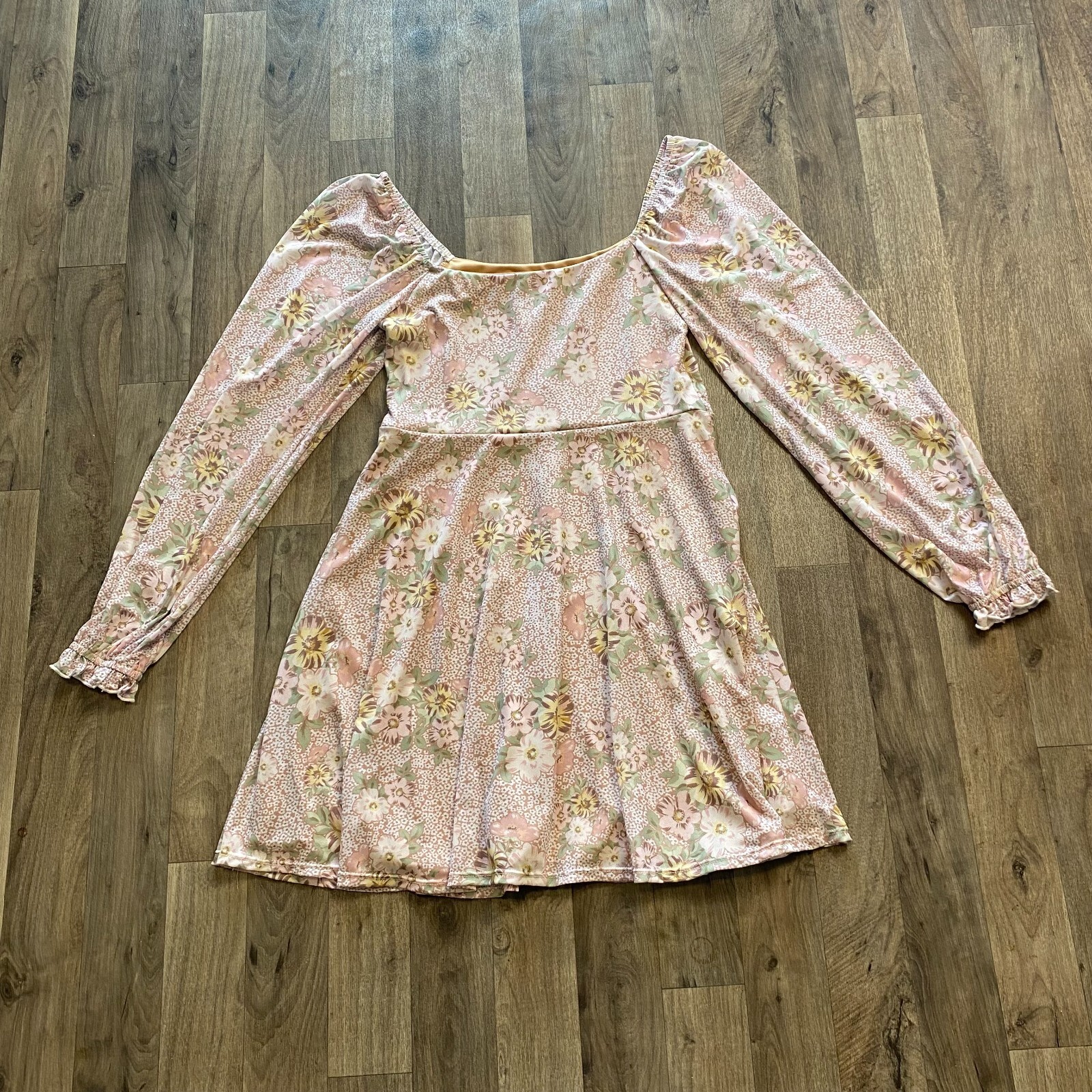 Originality Floral Off Shoulder Mini Dress Light Pink Green Size Medium