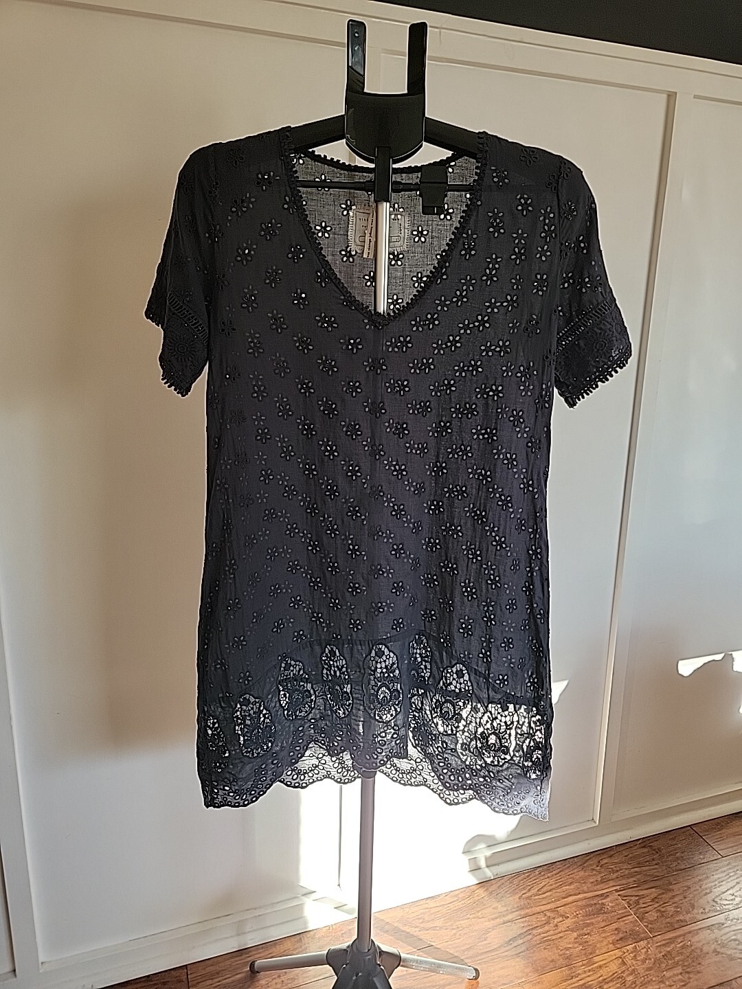Vintage Johnny Was Navy Blue Eyelet Short Dress Size XSmall XS