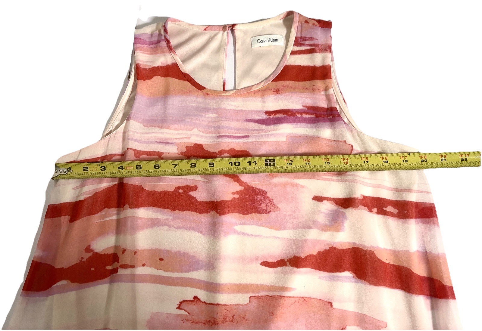 Calvin Klein Sheer Watercolor Stripe Shift Dress Trapeze Watermelon Pink Fairy L