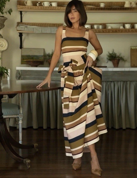 Antonio Melani The Style Bungalow Luncheon Striped Belted Maxi Dress SZ 14 NWT