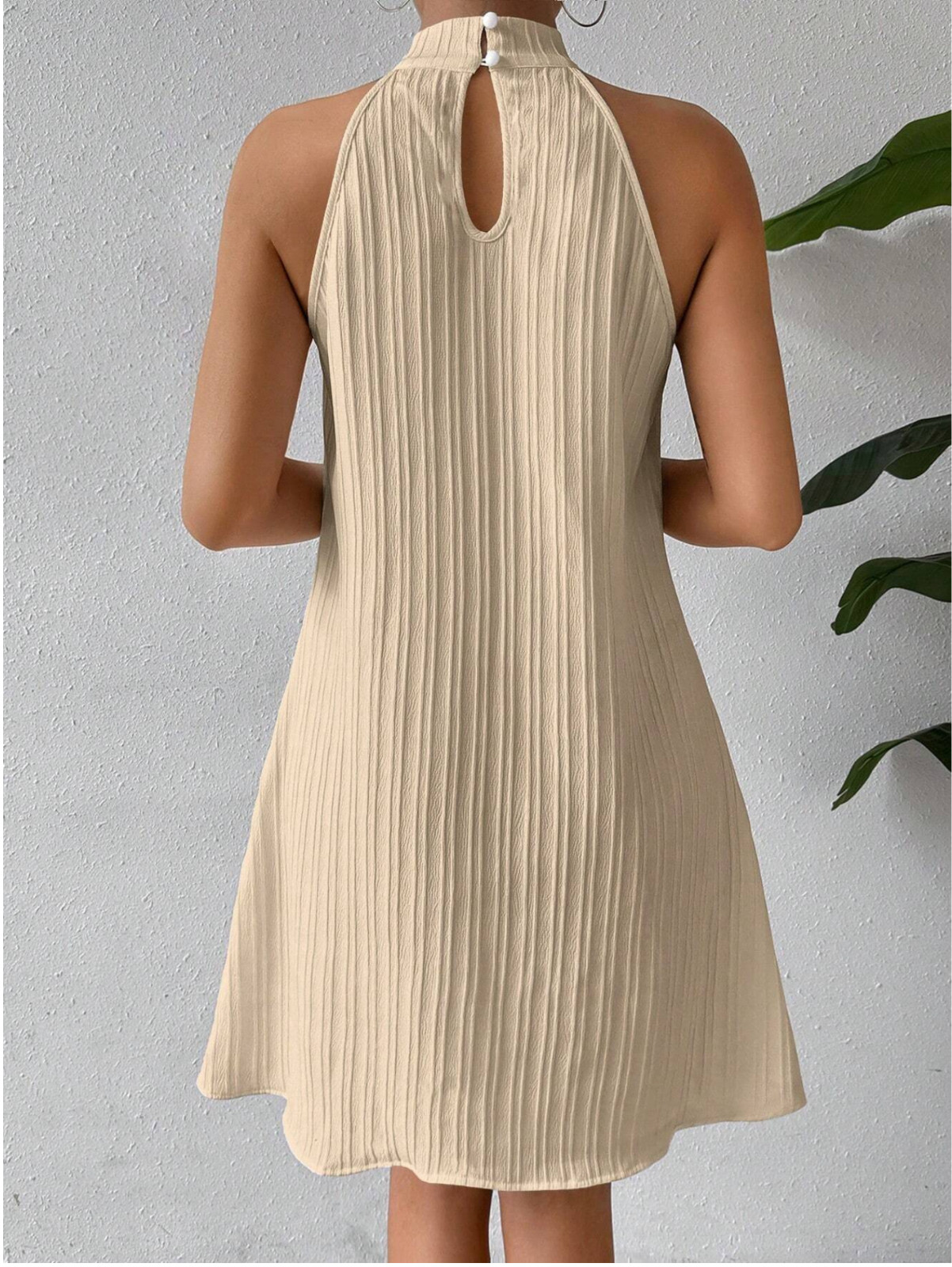 ApricotRaffinéa Elegant Women Stylish Solid Vertical Striped Camisole Lady Dress
