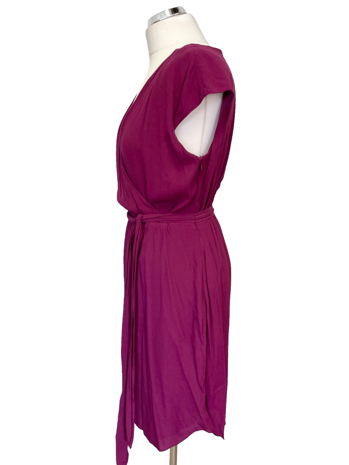 JIGSAW CRANBERRY PINK CROSS OVER V NECK SLEEVELESS BELTED DRESS SIZE 10