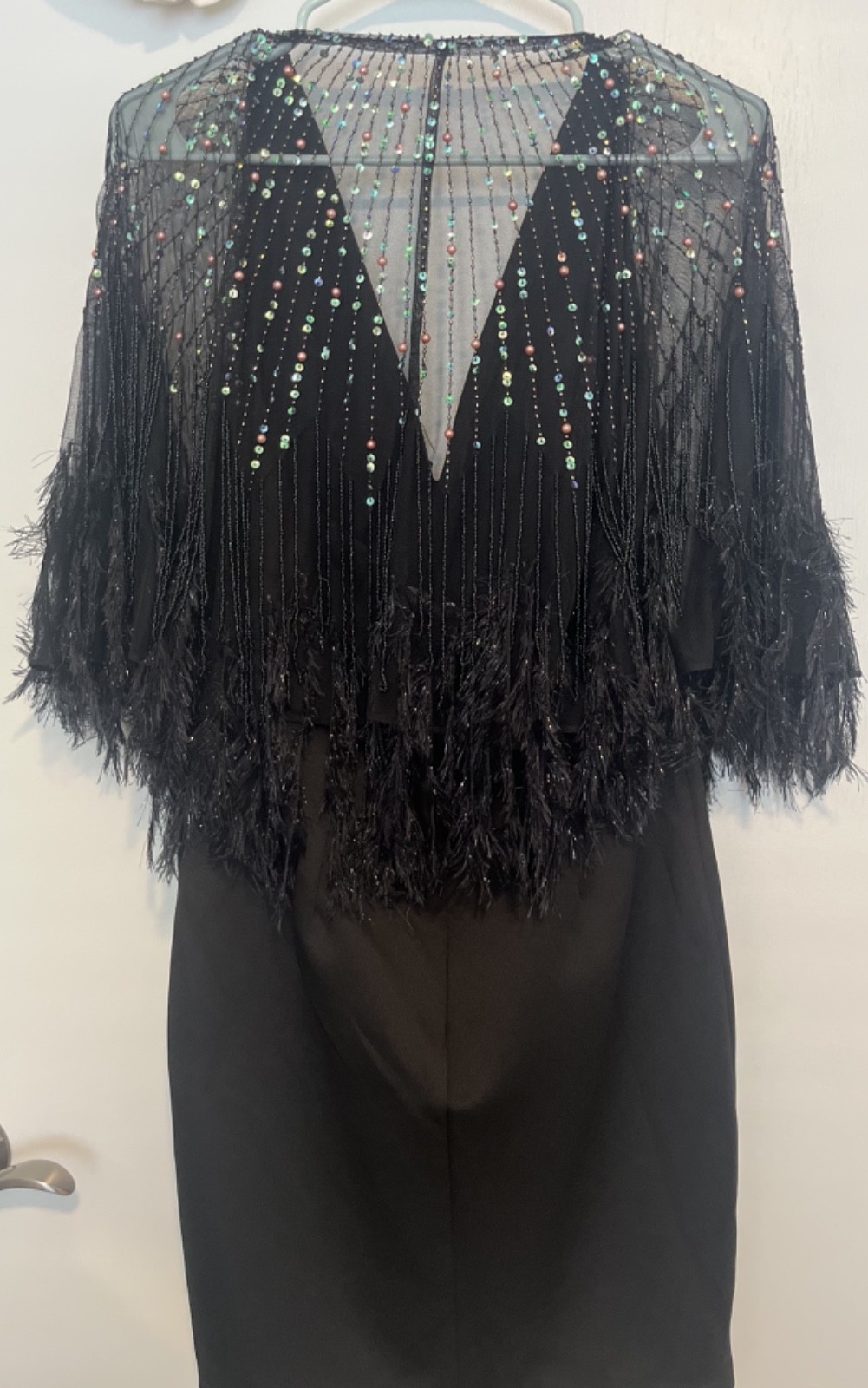NWT ASOS DESIGN Black Faux Feather Beaded Cape Mini Halter Dress Sz 6
