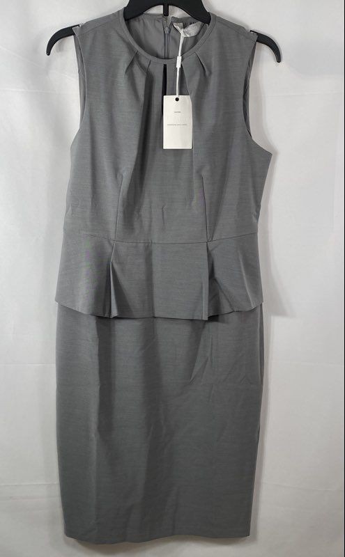 Hobemty Women’s Gray Sleeveless High Neck Keyhole Peplum Dress Sz L NWT