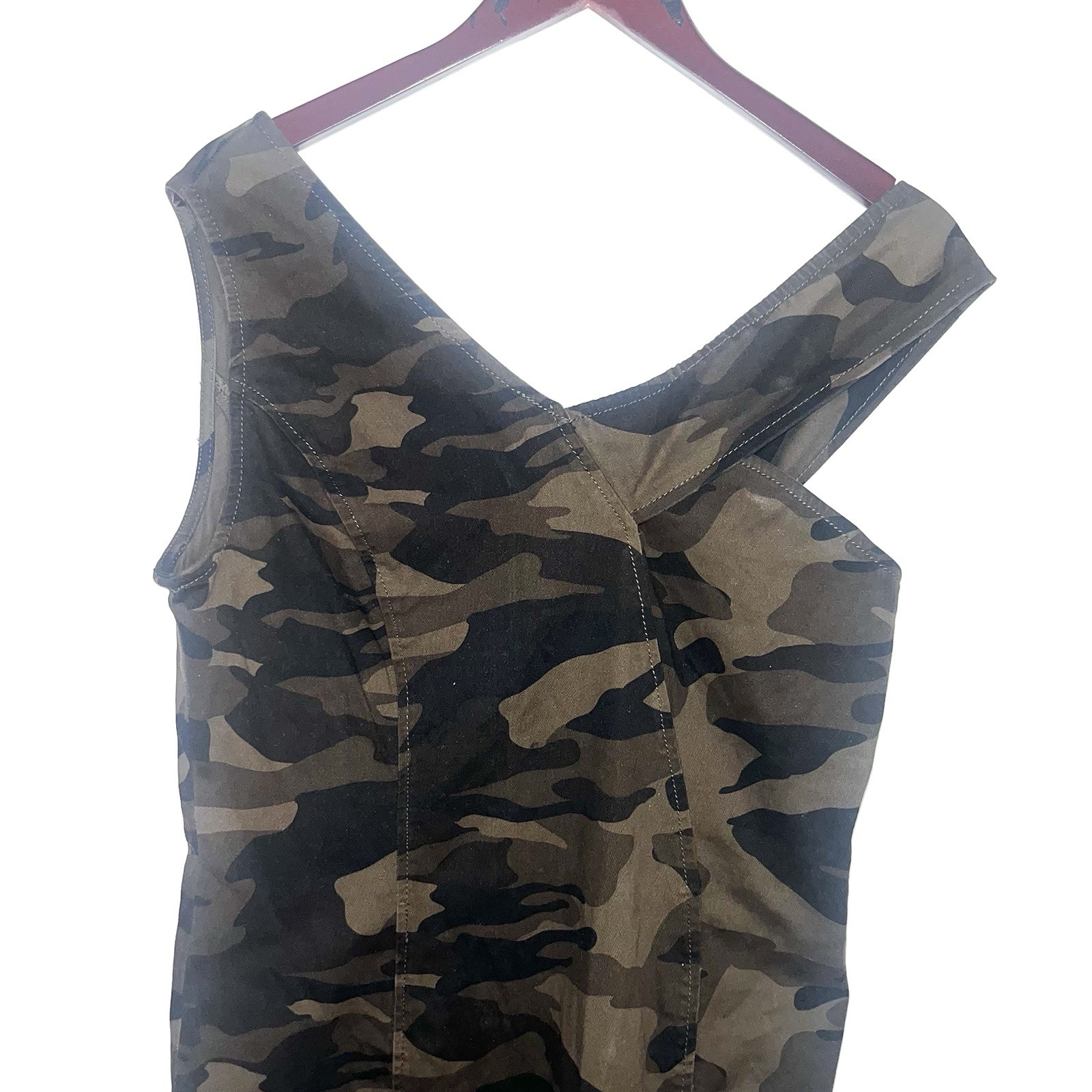 New York & Company One-Shoulder Olive Camo Bodycon Dress Sz Medium