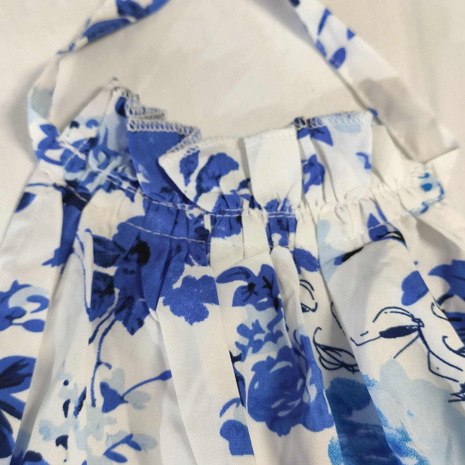 Shein Floral Halter Neck Dress, White & Blue, Layered – Size XL