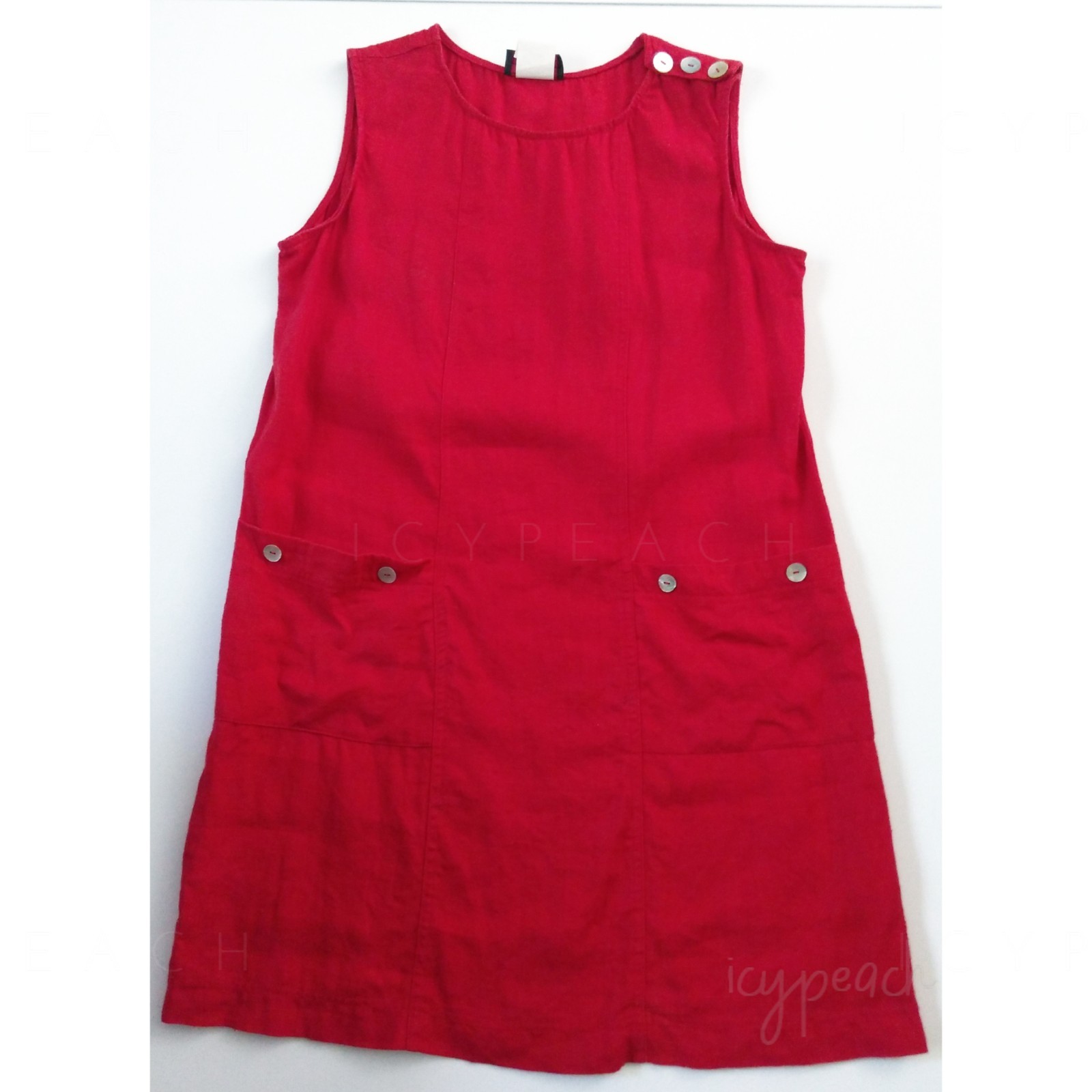JSJ Petites Dress Size 8P Red Linen Vintage Sleeveless Sundress Classic Shift