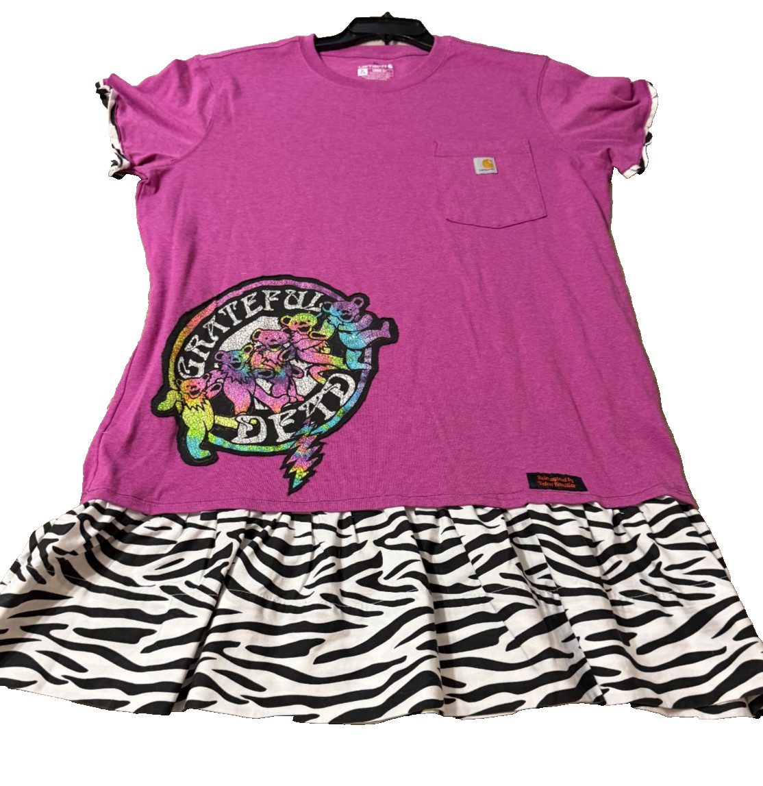 Grateful Dead Carhartt Upcycled Tee Dress XL Zebra Ruffle Velvet Familiar