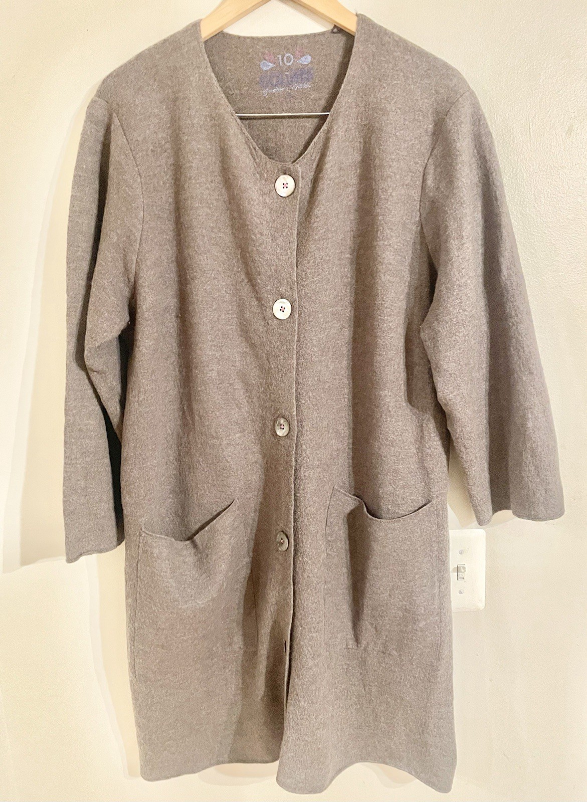 Gudrun Sjoden 10 Color Gray 100% Wool Long Cardigan Jacket Lagenlook Sz XL- EUC