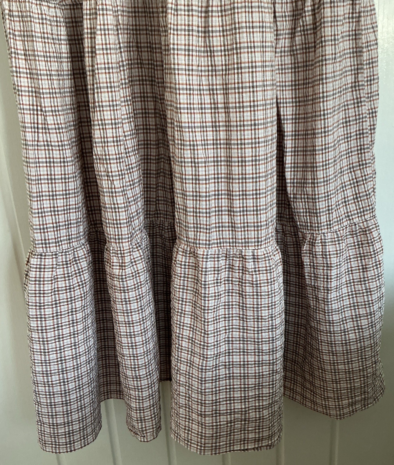Anise JD Williams Summer S20 Milkmaid Gingham Style Dress Rust Brown and Grey Ex