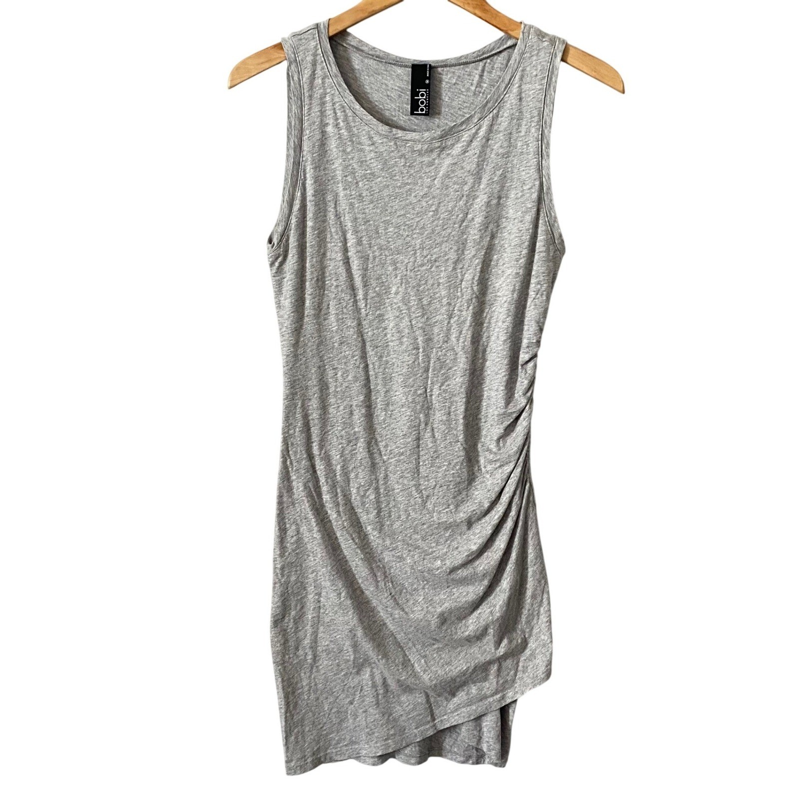 Bobi Los Angeles Sz MD Casual Heather Grey Ruched Cotton Tank Mini Dress