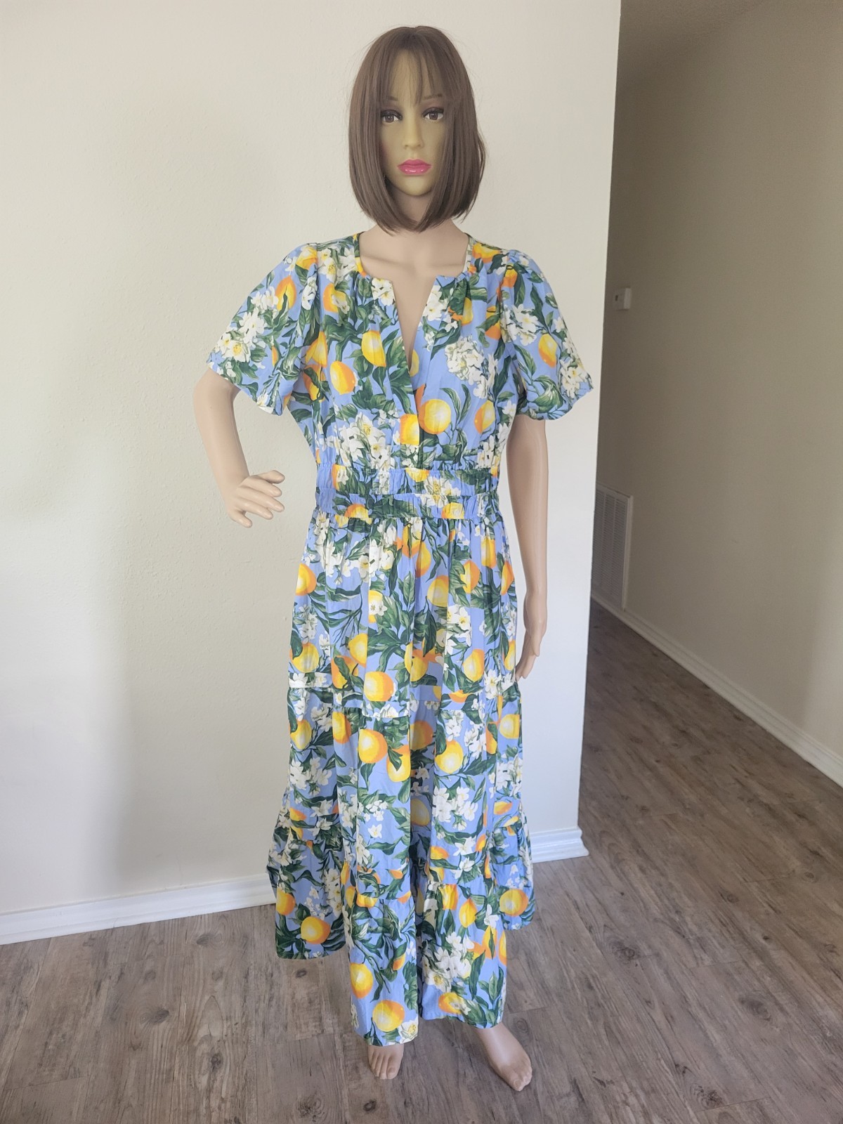 Anthropologie Somerset Lemon Print Womens Maxi Dress Medium Boho Resort Summer