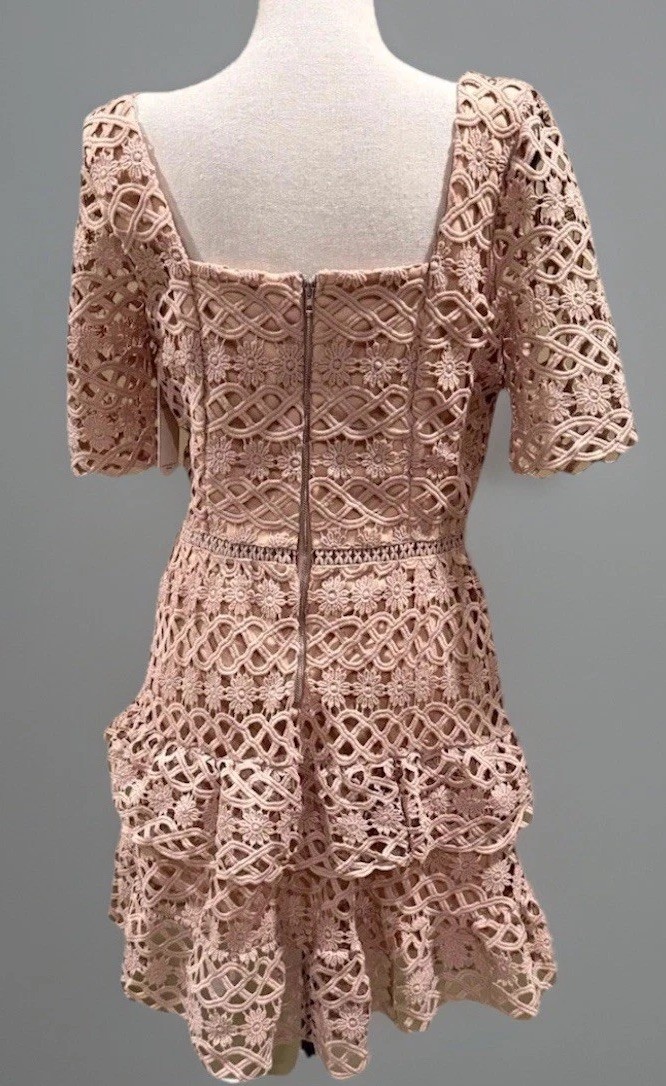 NWT Ever After Women’s Blush Tiered Ruffle Stretch Crochet Fit & Flair Dress L