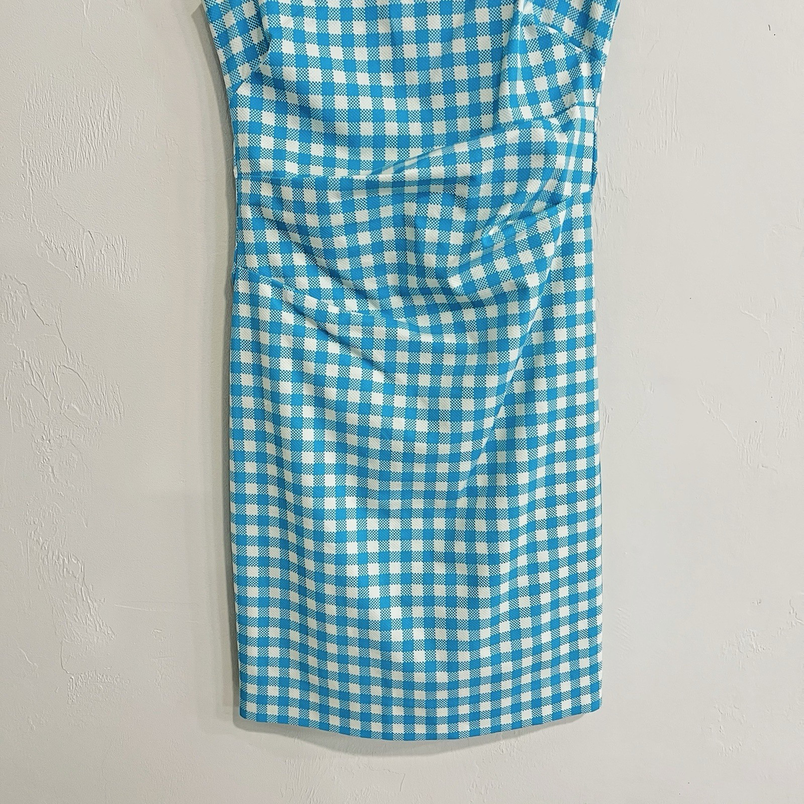 Sara Campbell Cotton Gingham Plaid Boatneck Dress Blue Sz 2 Retro Garden Preppy