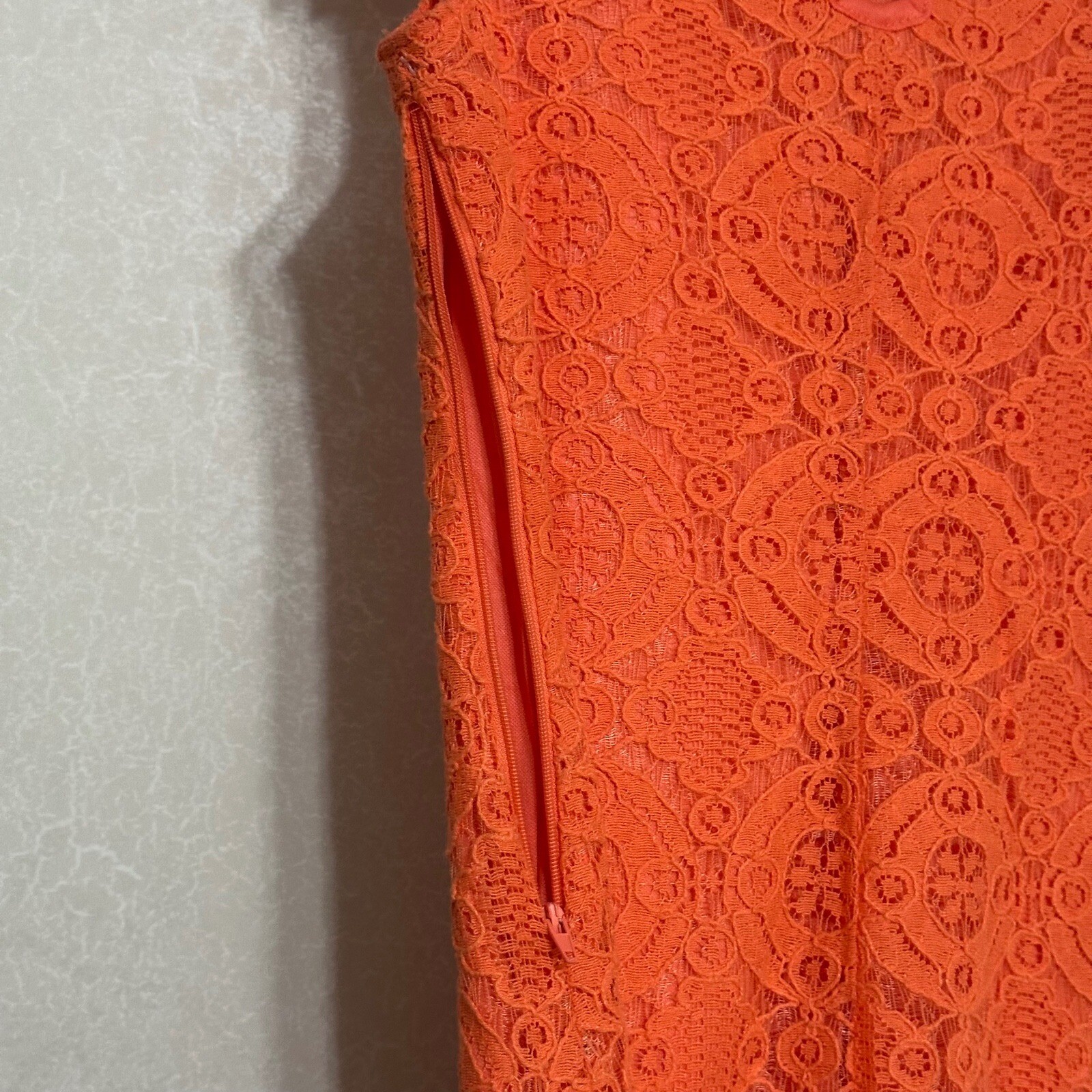 Sequin Hearts Orange Crochet Lace Mini Dress Cap Sleeve Sheath Keyhole Lined S