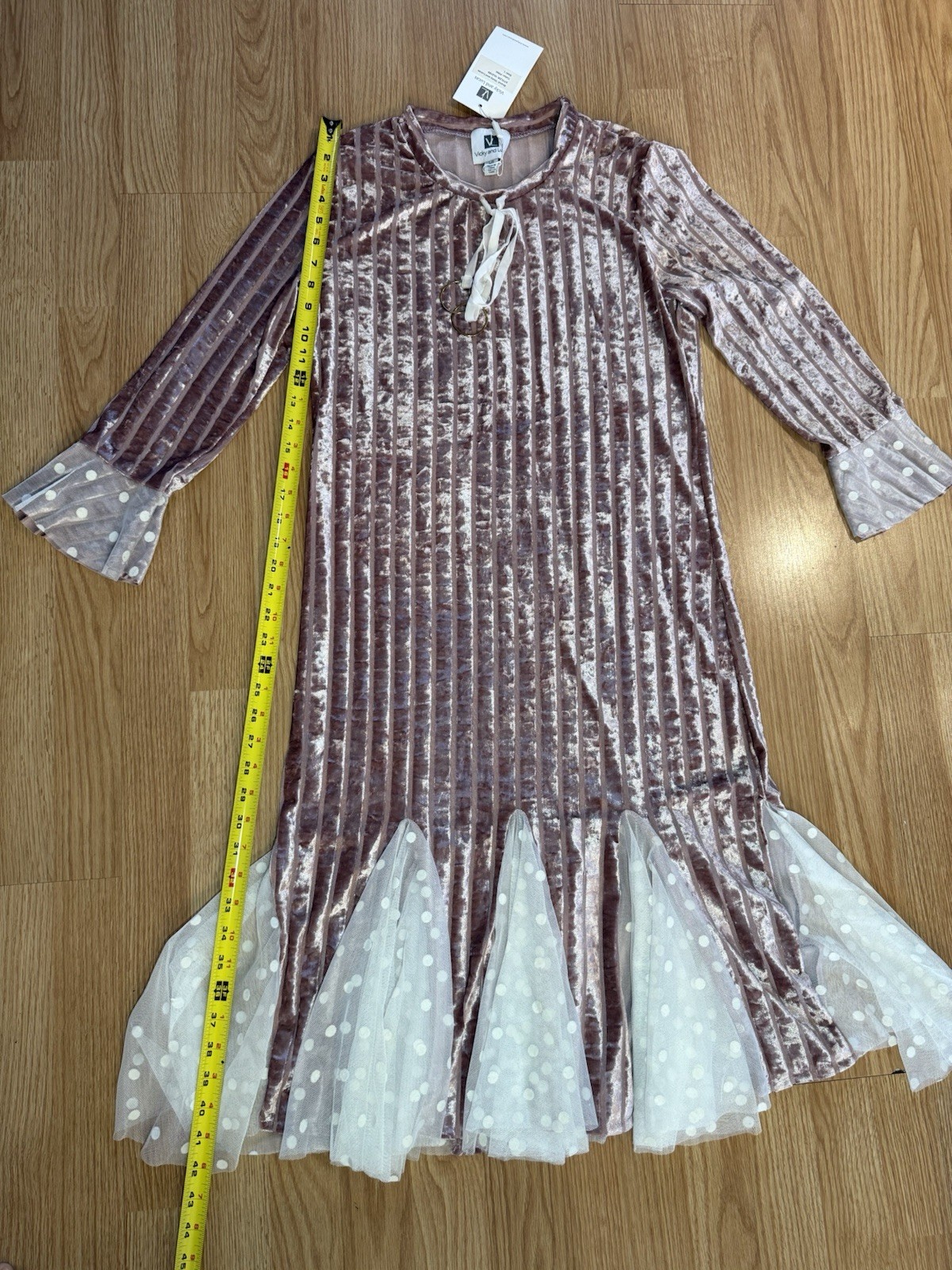 NWT Vicky And Lucas Pink Velvet Midi Mermaid Dress White Polka Dot Tulle Large