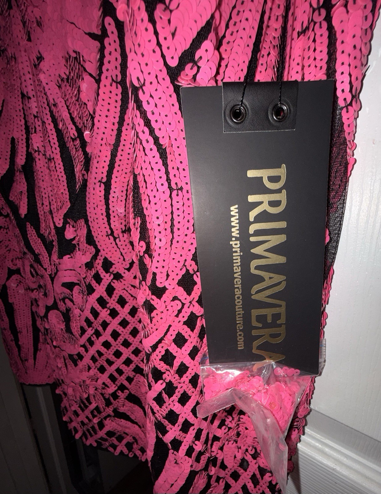 Primavera Sequin V-Neck Sleeveless Maxi Bodycon Dress Black/Neon Pink 20W