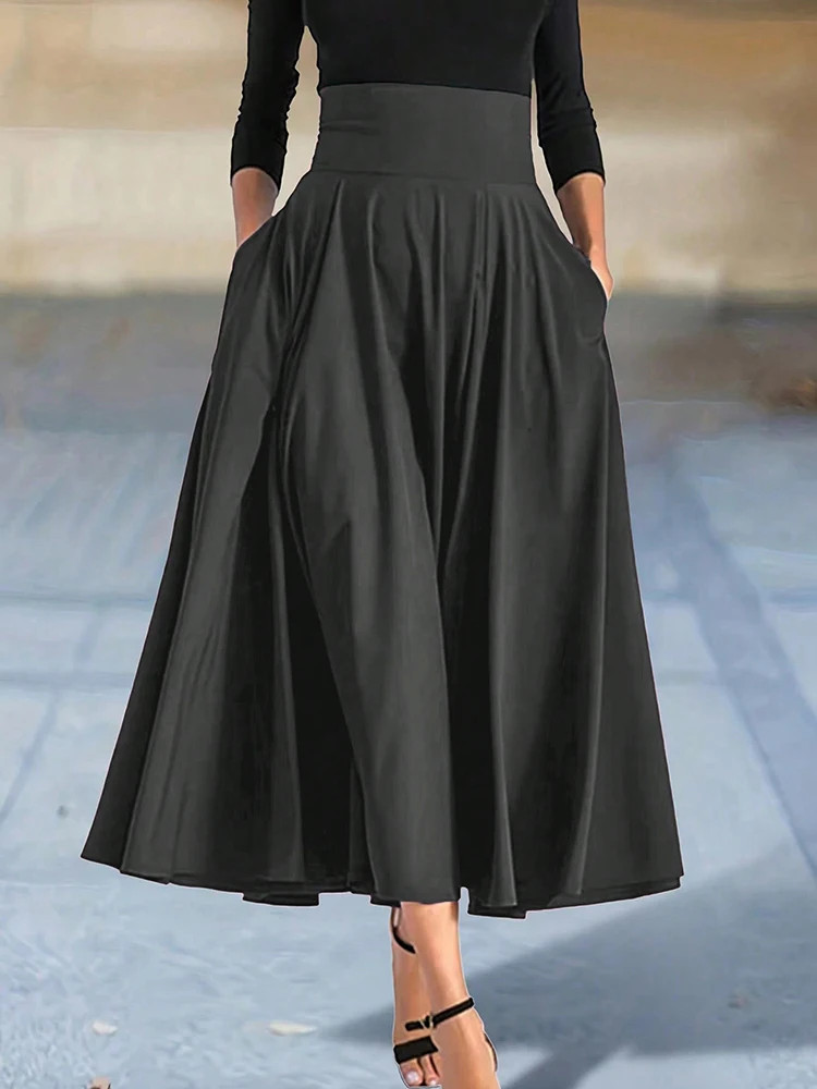 New In Dresses Solid Color A-line Skirts for Woman Clothing High Elastic Waist L