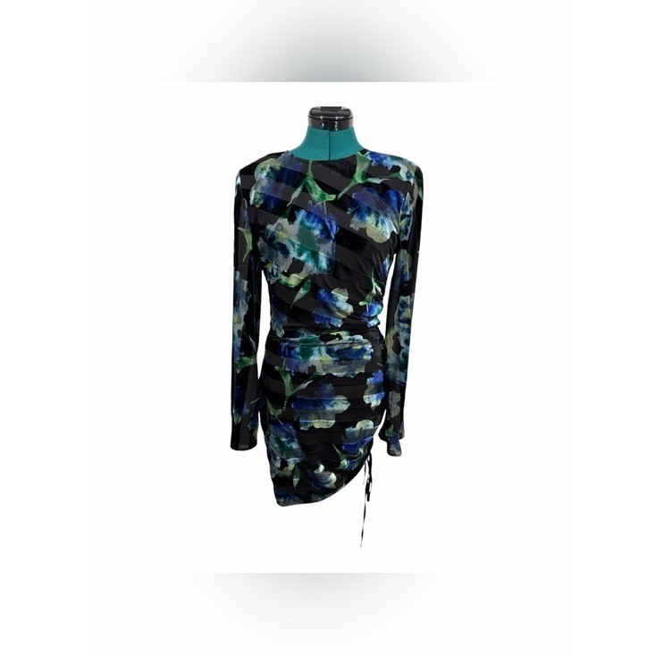 Ramy Brook Dexter Metallic Floral Velvet Mini Dress SZ 6 Ruched Mixed Media